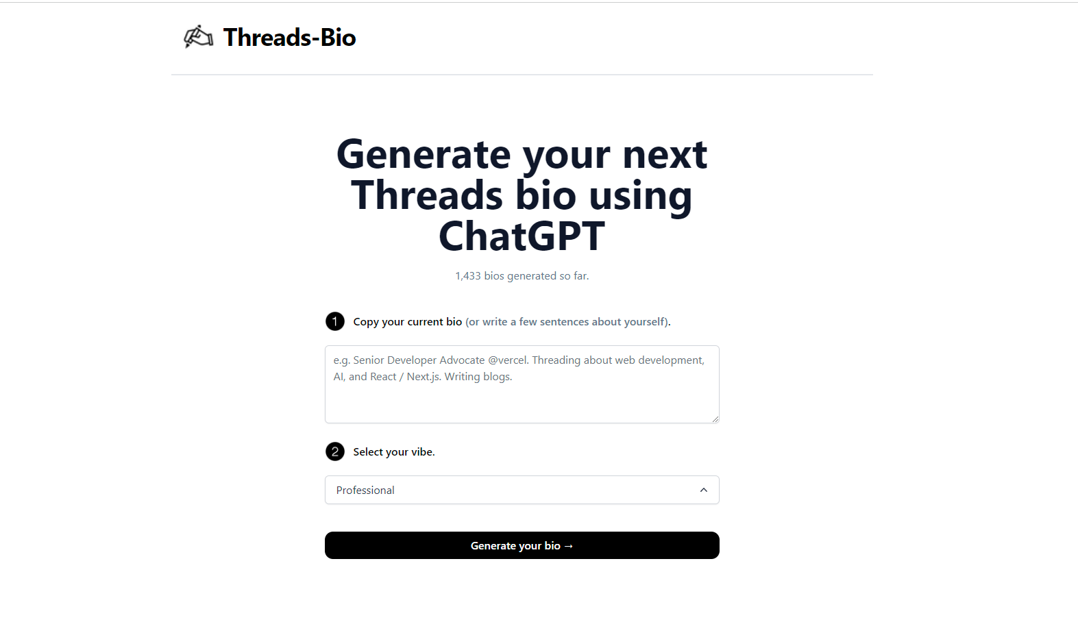 startuptile Threads Bio-Generate creative Threads bio in 1 click