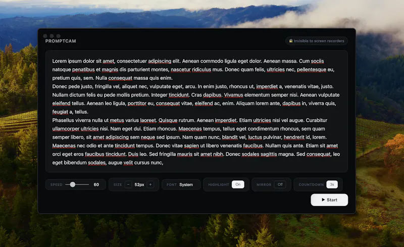 PromptCam - MacOS secret teleprompter screenshot 1