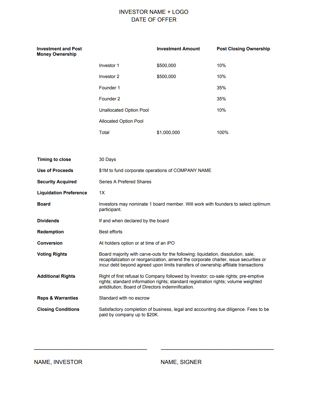 One Page Term Sheet gallery image