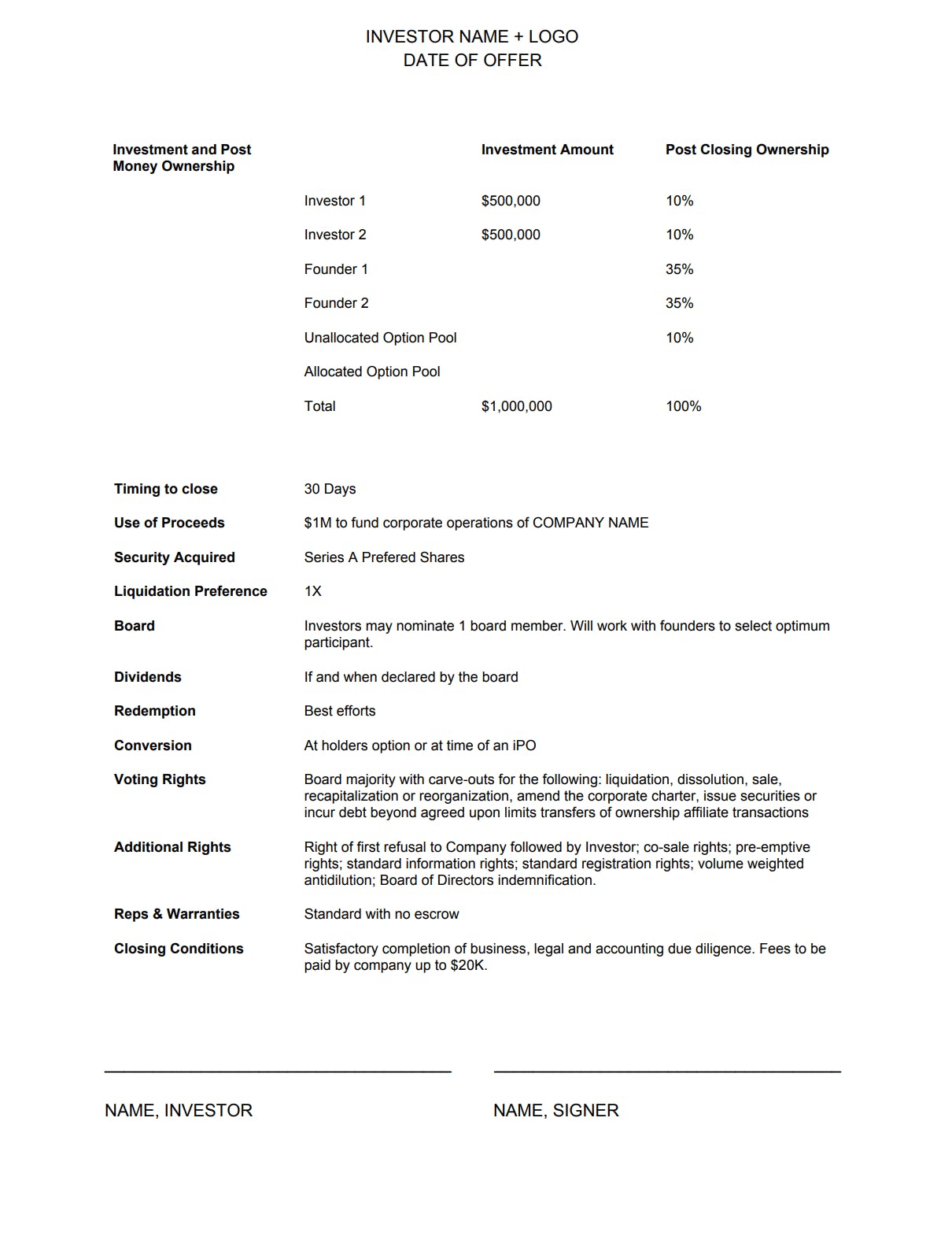 One Page Term Sheet media 1