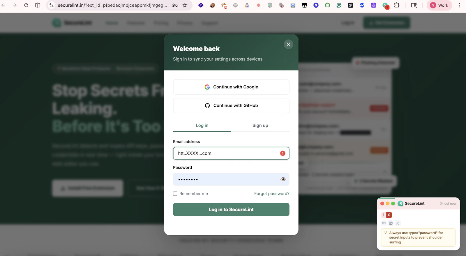 SecureLint Browser Security Extension screenshot 2