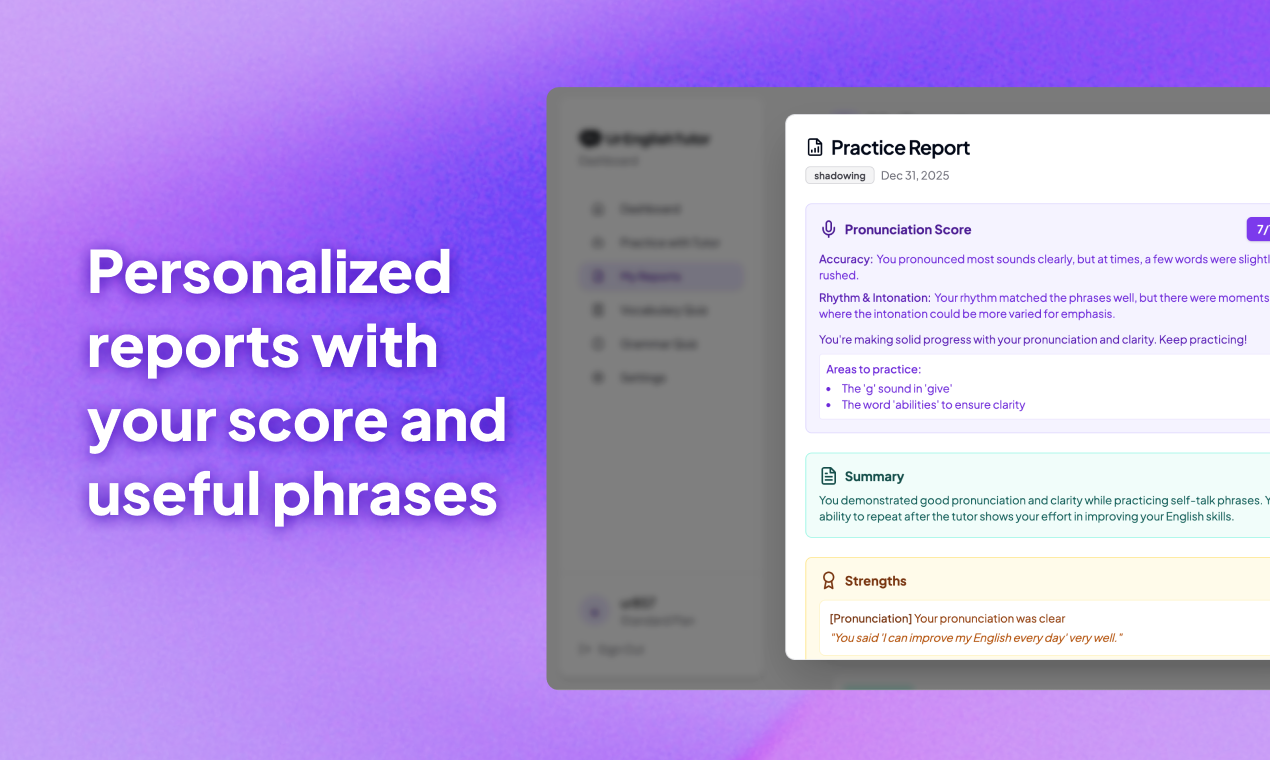 Ur English Tutor - Screenshot 2 showing product features and functionality