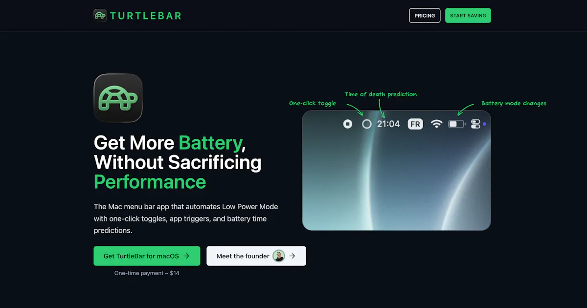 TurtleBar - Smart Battery Saver for Mac