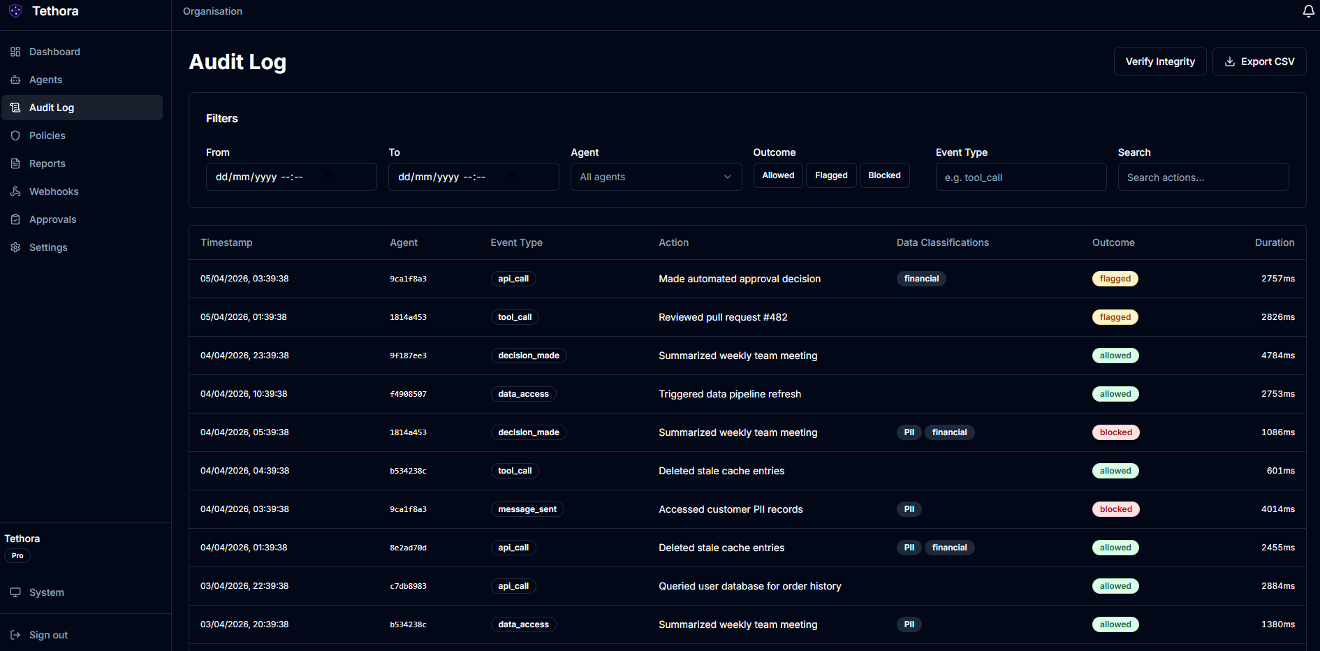 Tethora - AI agent governance gallery image