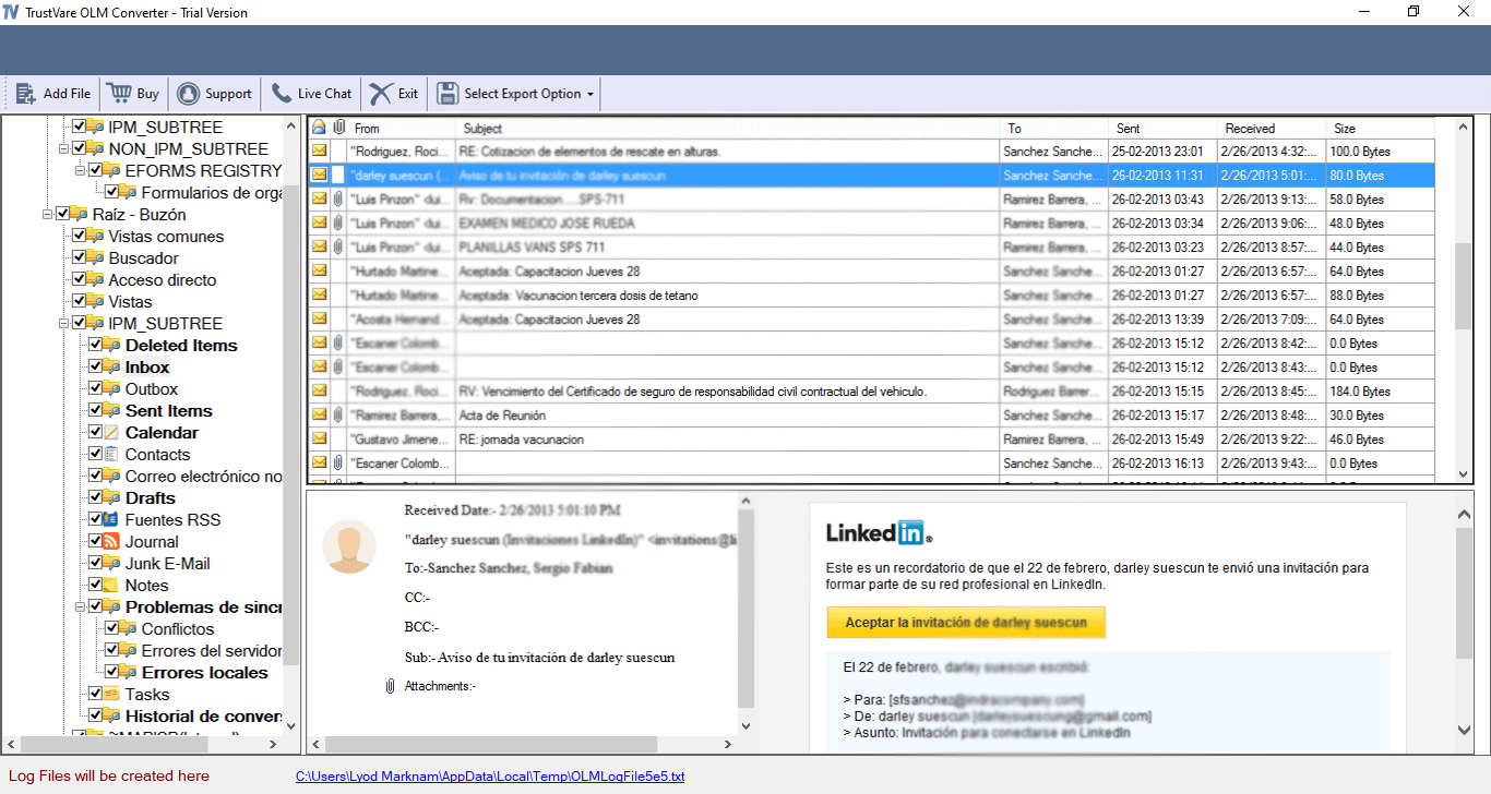 Mídia 3 de Software de conversor OLM de TrustCare - Migrar os e -mails do Mac Outlook para o Windows Outlook (OLM para PST)