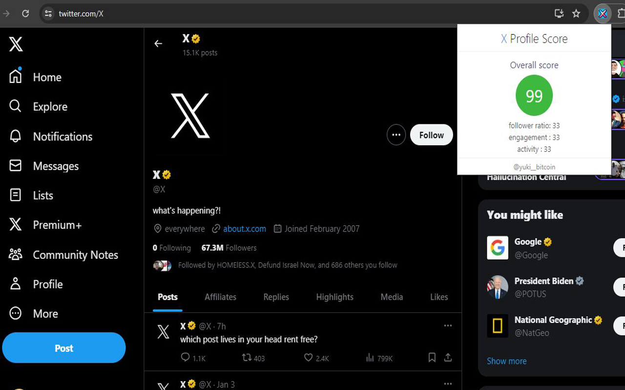 Média Twitter (x) Score Calculatrice - Extension chromée qui calcule les scores pour les comptes Twitter 1