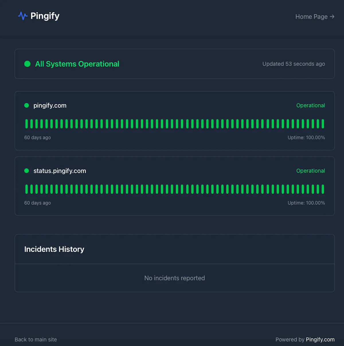 Pingify Status Pages