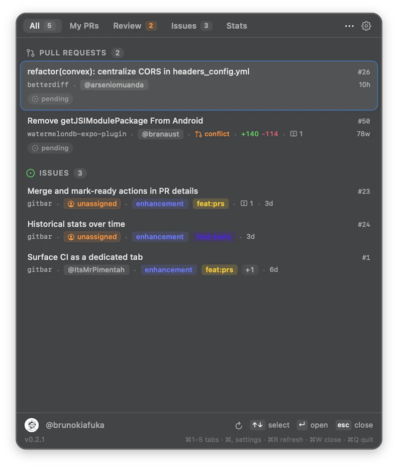 Gitbar screenshot 1