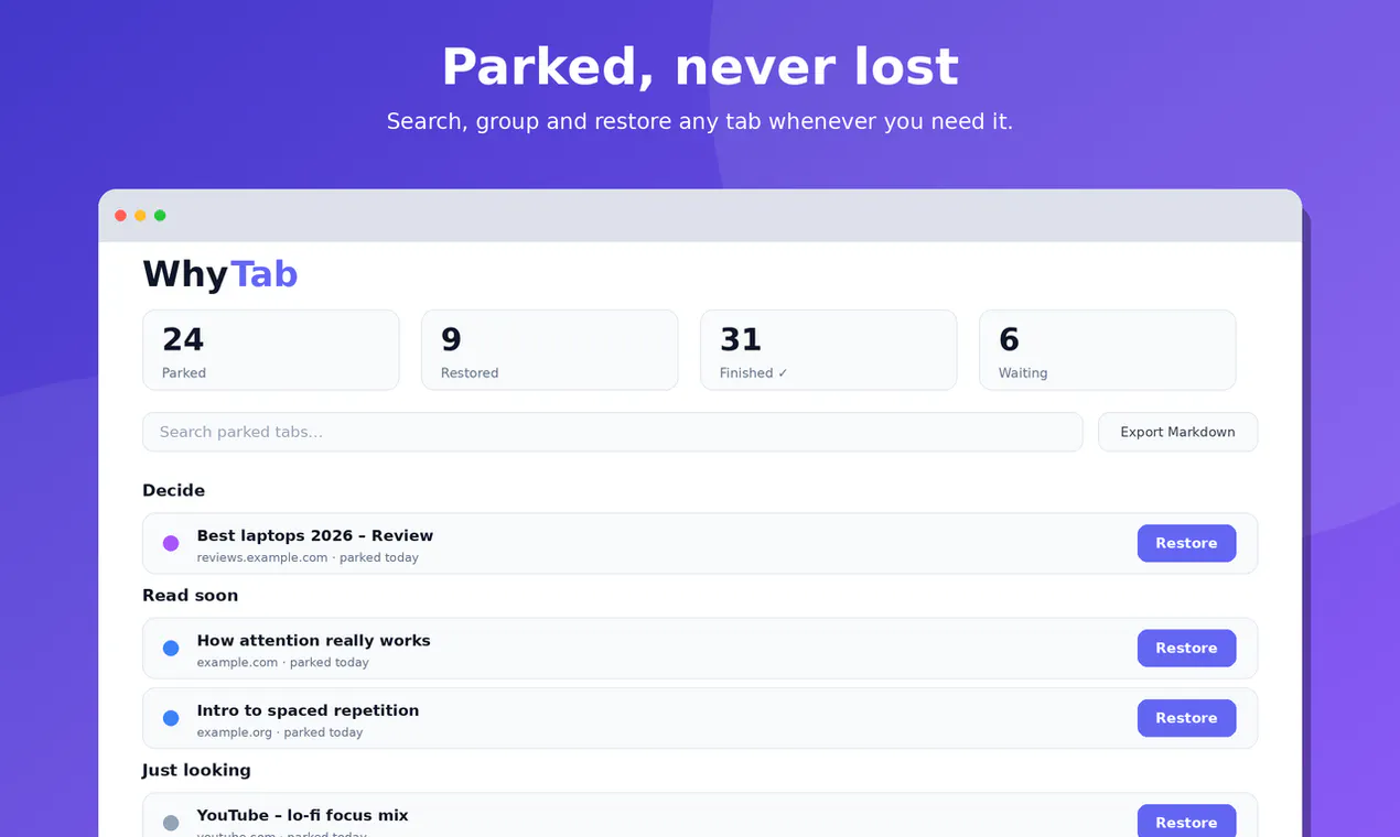 WhyTab – Intent-Based Tab Manager gallery image