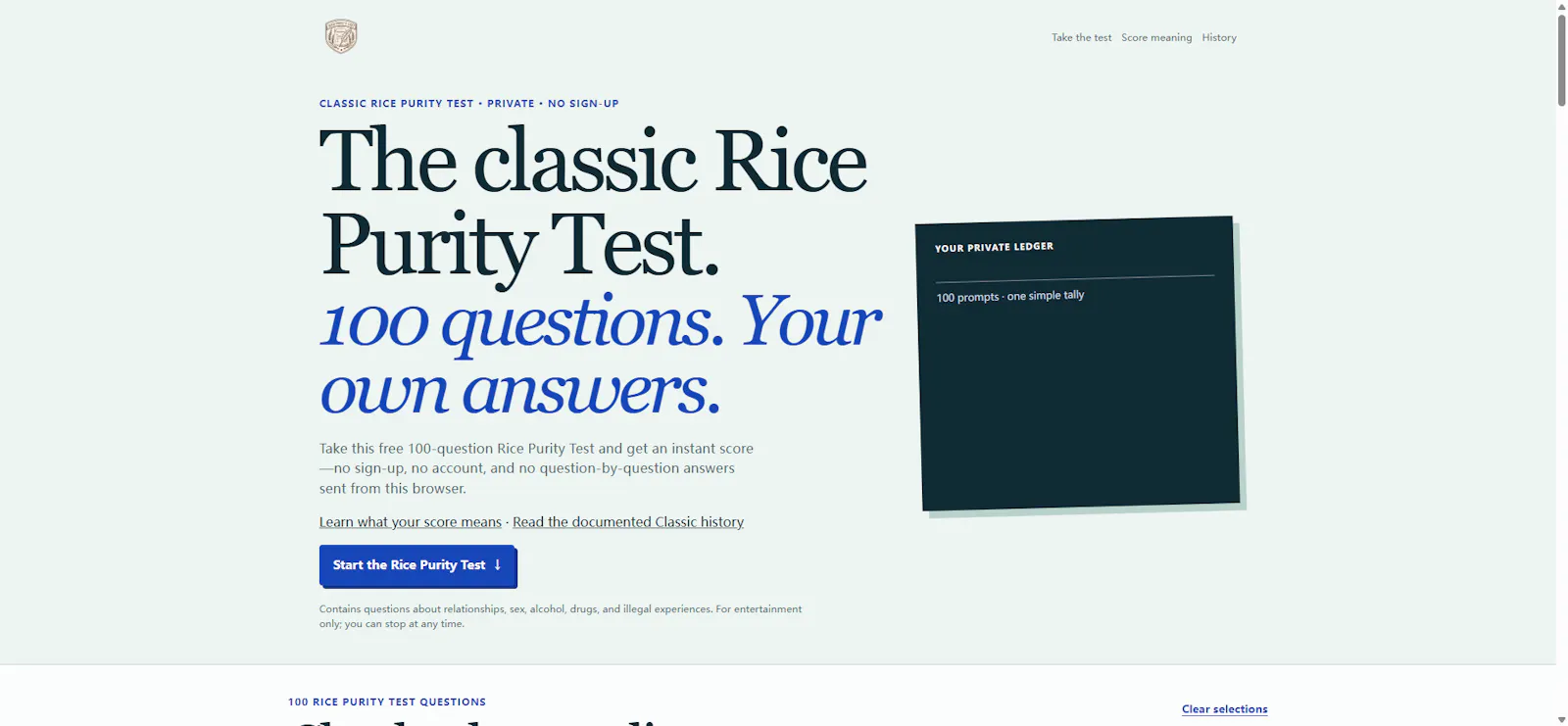 Rice Purity Test screenshot 2