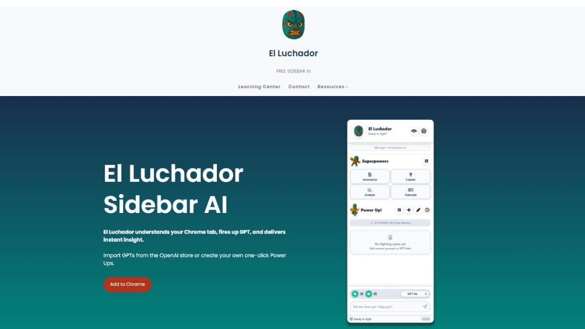 Mídia 2 de O lutador - Barra lateral AI com reconhecimento de página, privada, chave BYO, importa predefinições GPT