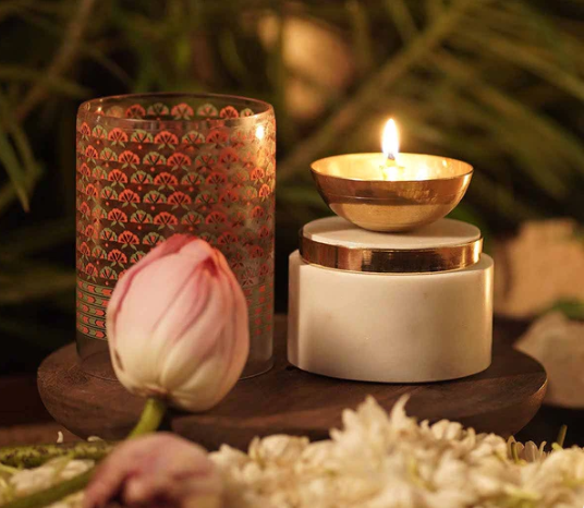 Marble & Brass Diyas For Janmashtmi Gift