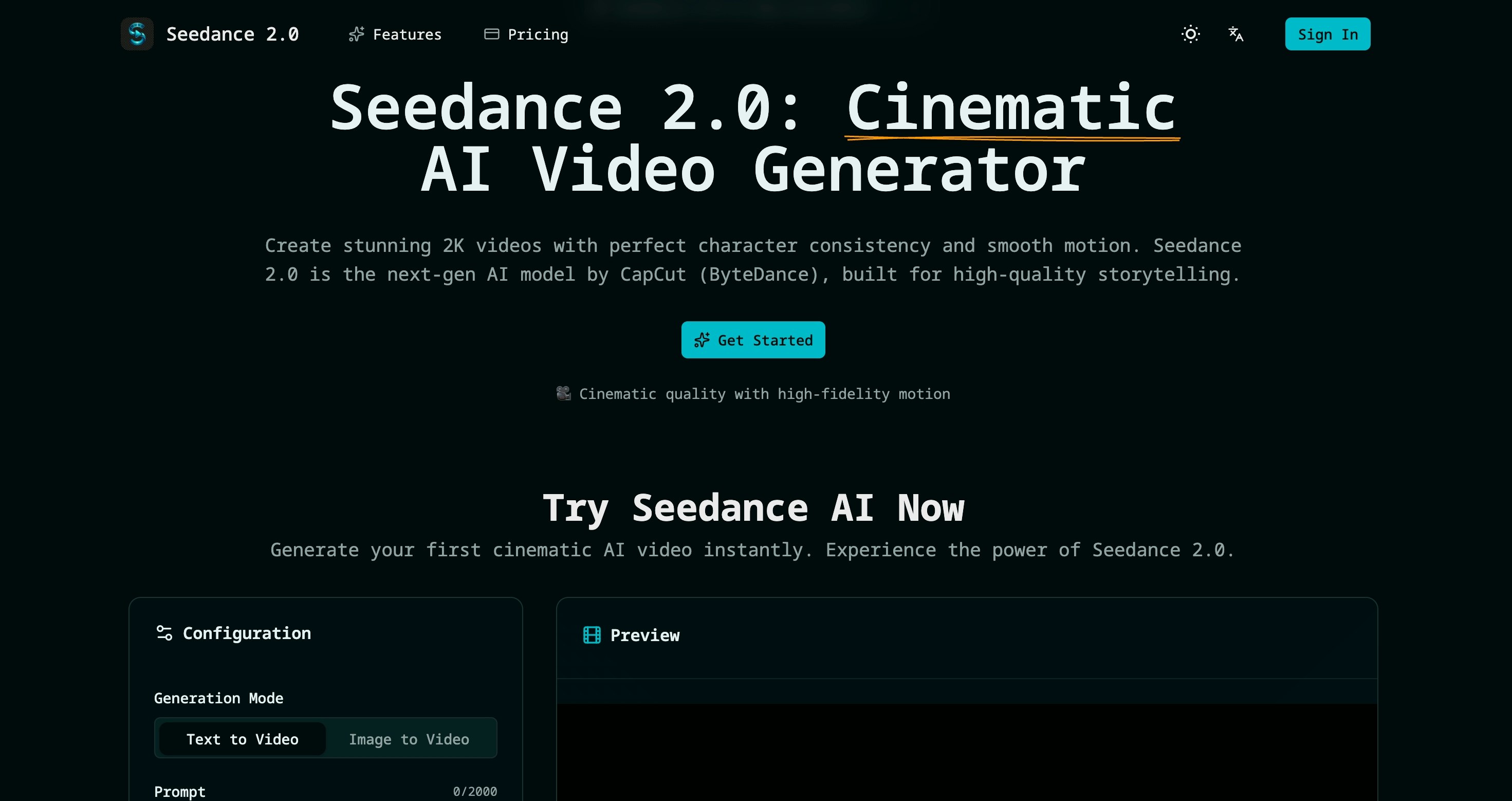 Seedance 2.0 - Main product screenshot demonstrating key features and user interface