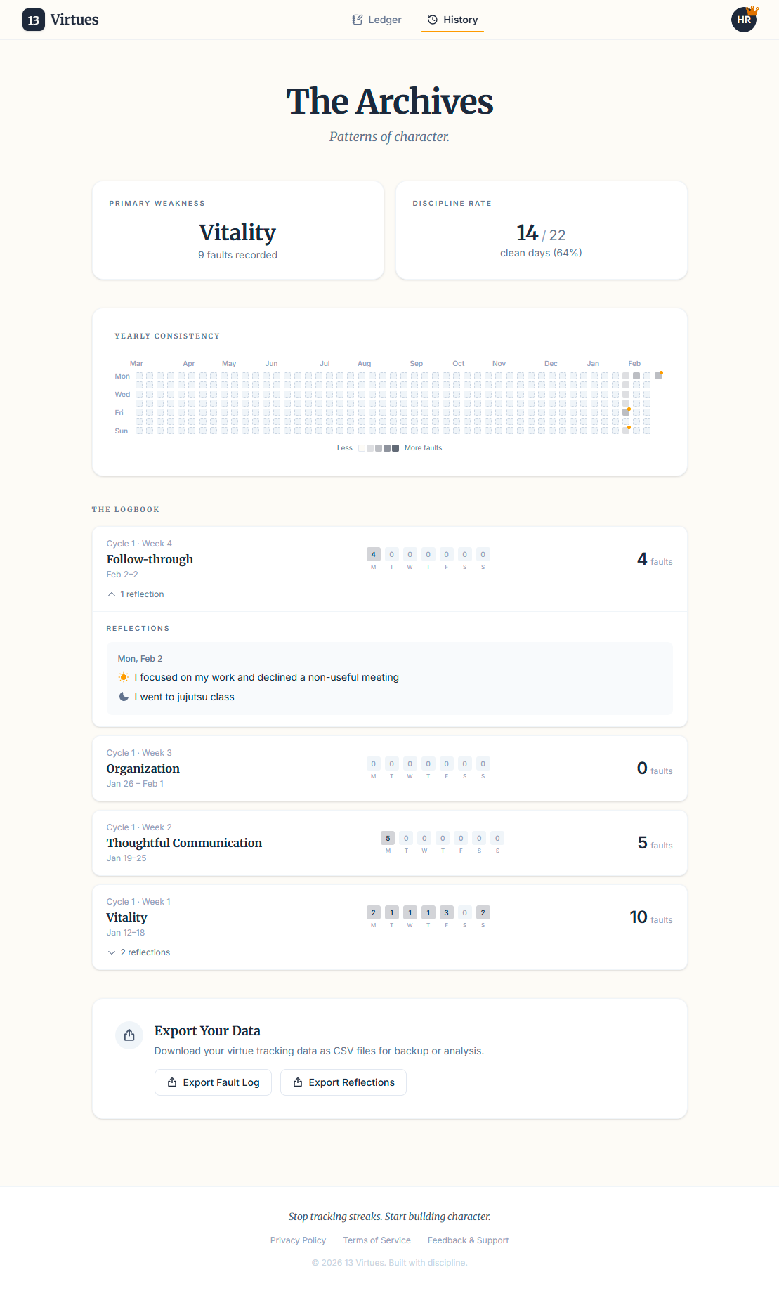 13 Virtues - Screenshot 2 showing product features and functionality
