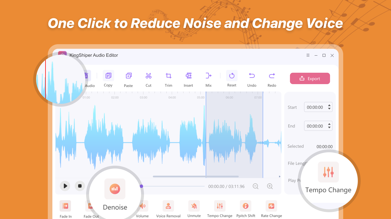 Kingshiper Audio Editor - Consentire di modificare il tono audio, rimuovere la voce dall'audio media 4