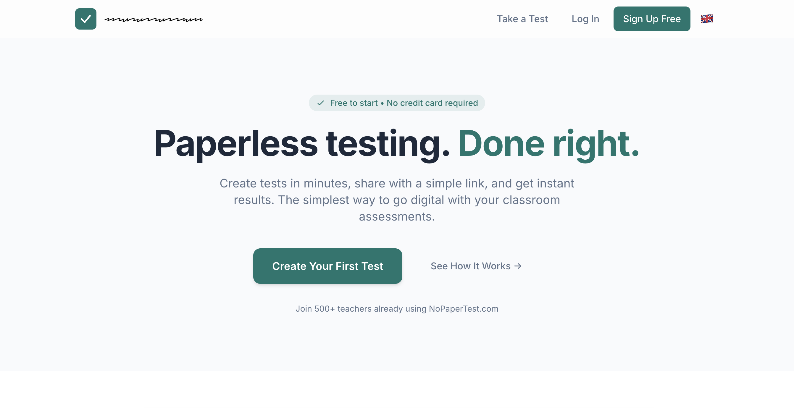 NoPaperTest.com - Main product screenshot demonstrating key features and user interface