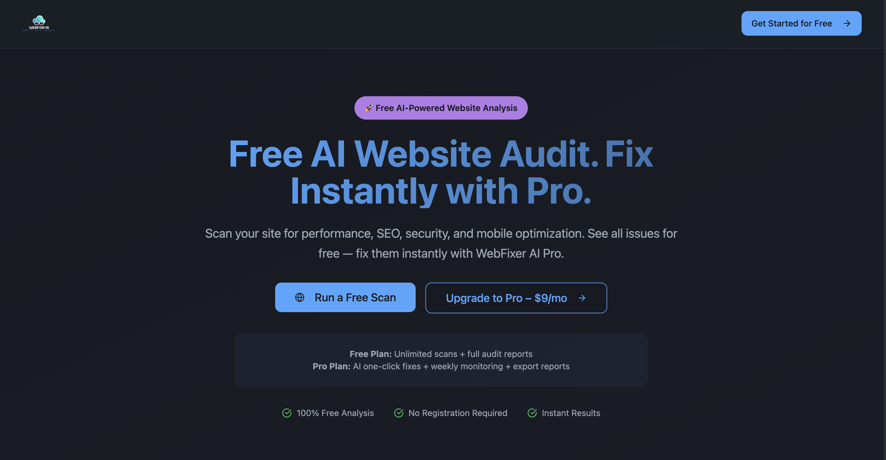 Média Webfixr AI - Audit de site Web gratuit - Outil d'optimisation du scanner et d'optimisation du référencement alimenté par AI 1