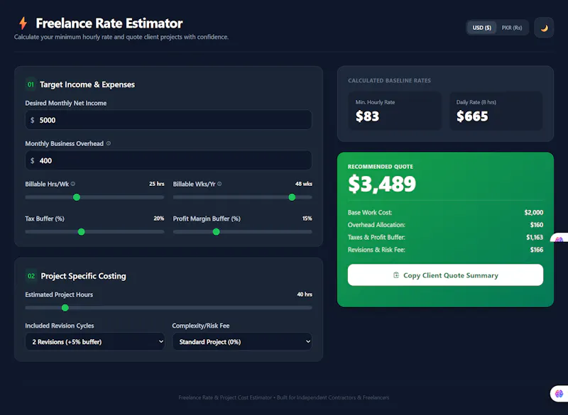 Freelance Rate & Project Cost Estimator screenshot 1