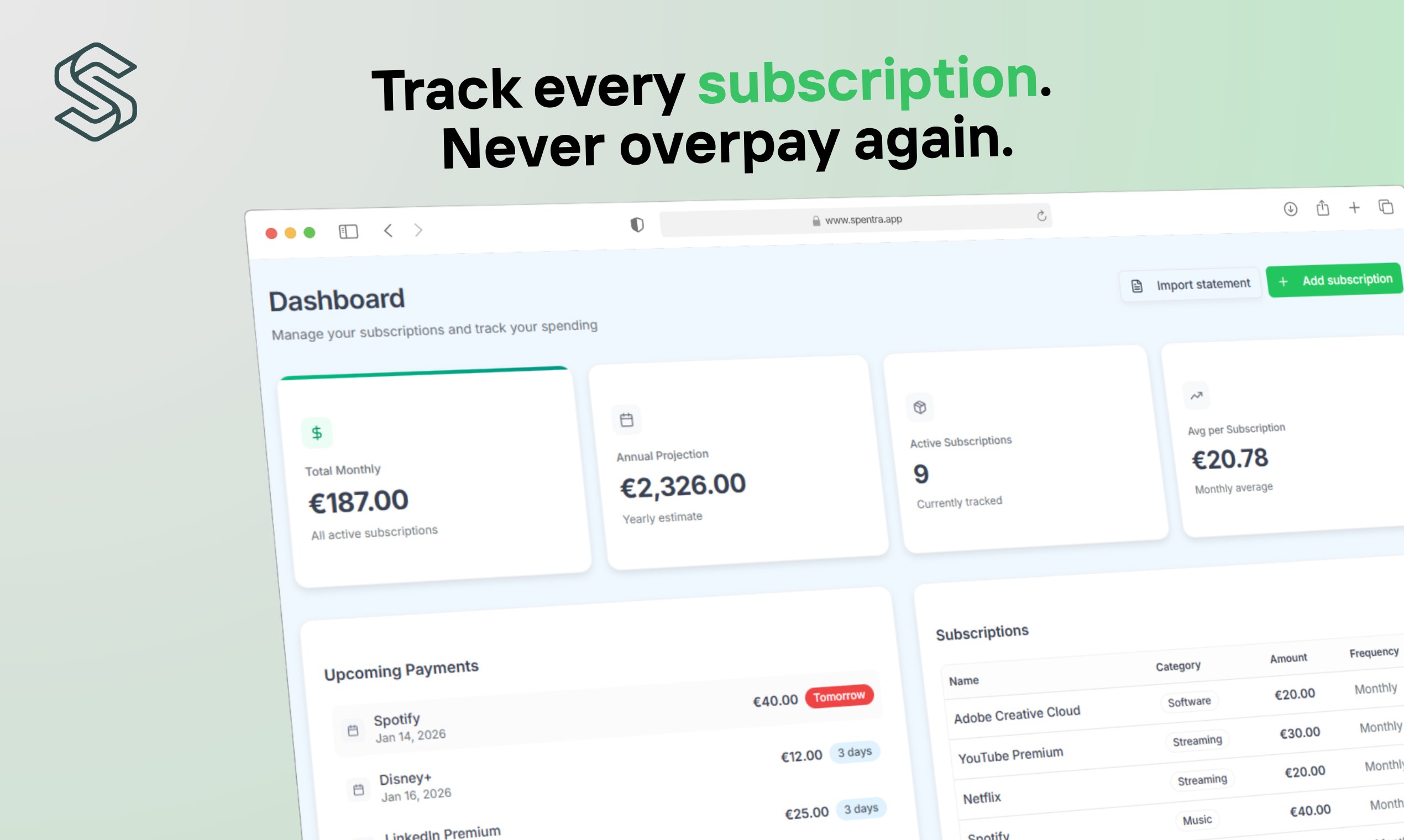 Spentra - Main product screenshot demonstrating key features and user interface