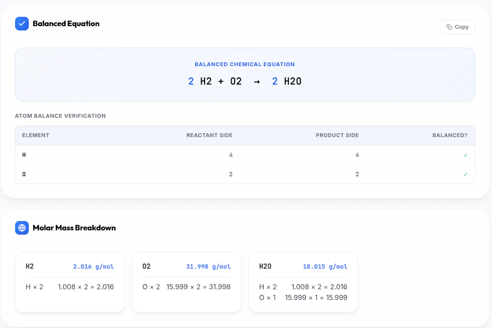 Stoichiometry Equation Balancer screenshot 2