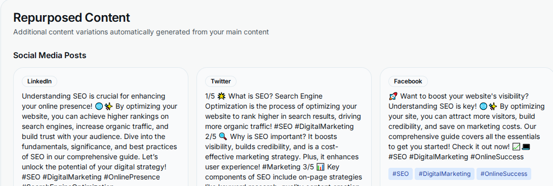 Media Blog penjana ai, e -mel, sosial, lebih banyak lagi - Menambah semula 1 artikel ke dalam 20 blog, jawatan dan e -mel SEO 8