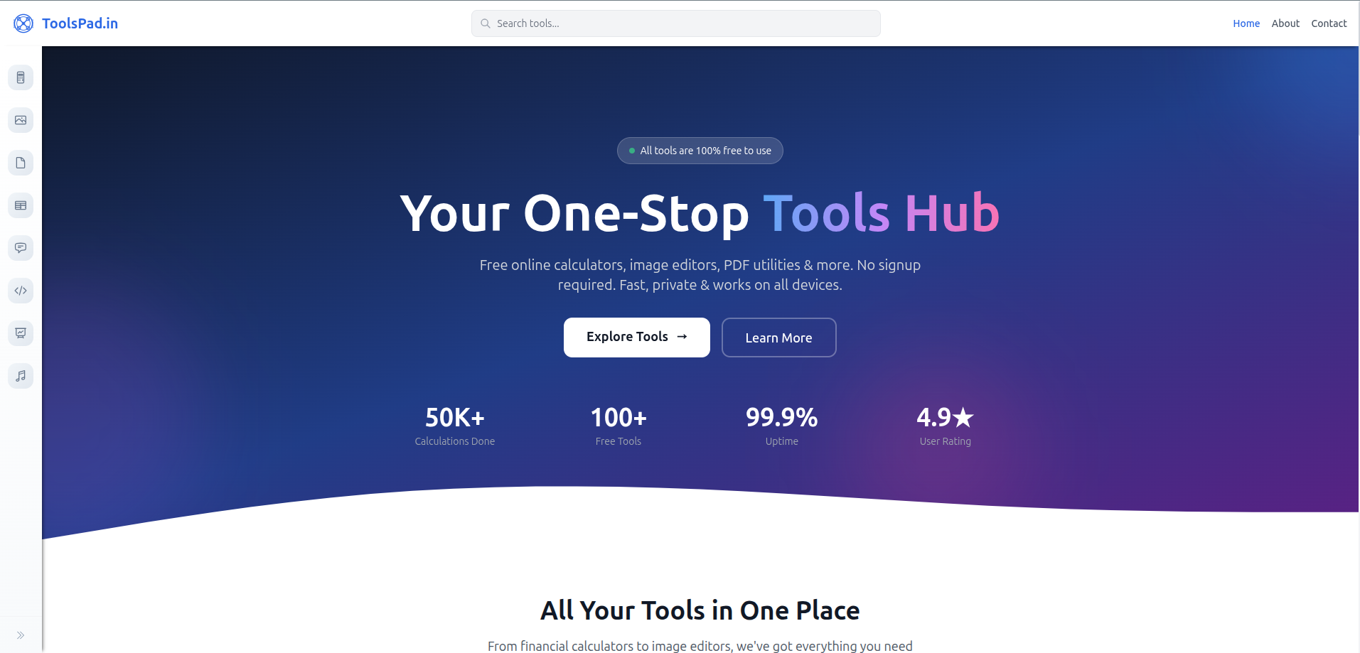 ToolsPad.in - Main product screenshot demonstrating key features and user interface