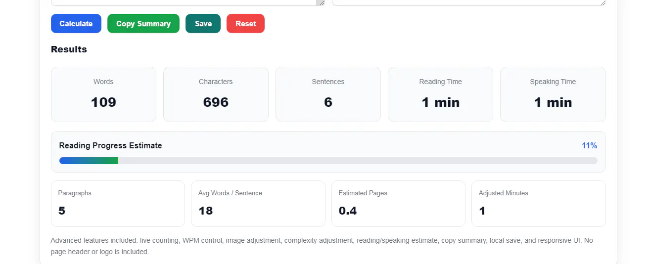 Reading Time Calculator screenshot