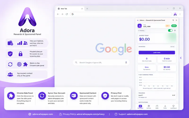 Adora - Rewards & Sponsored Panel screenshot 2