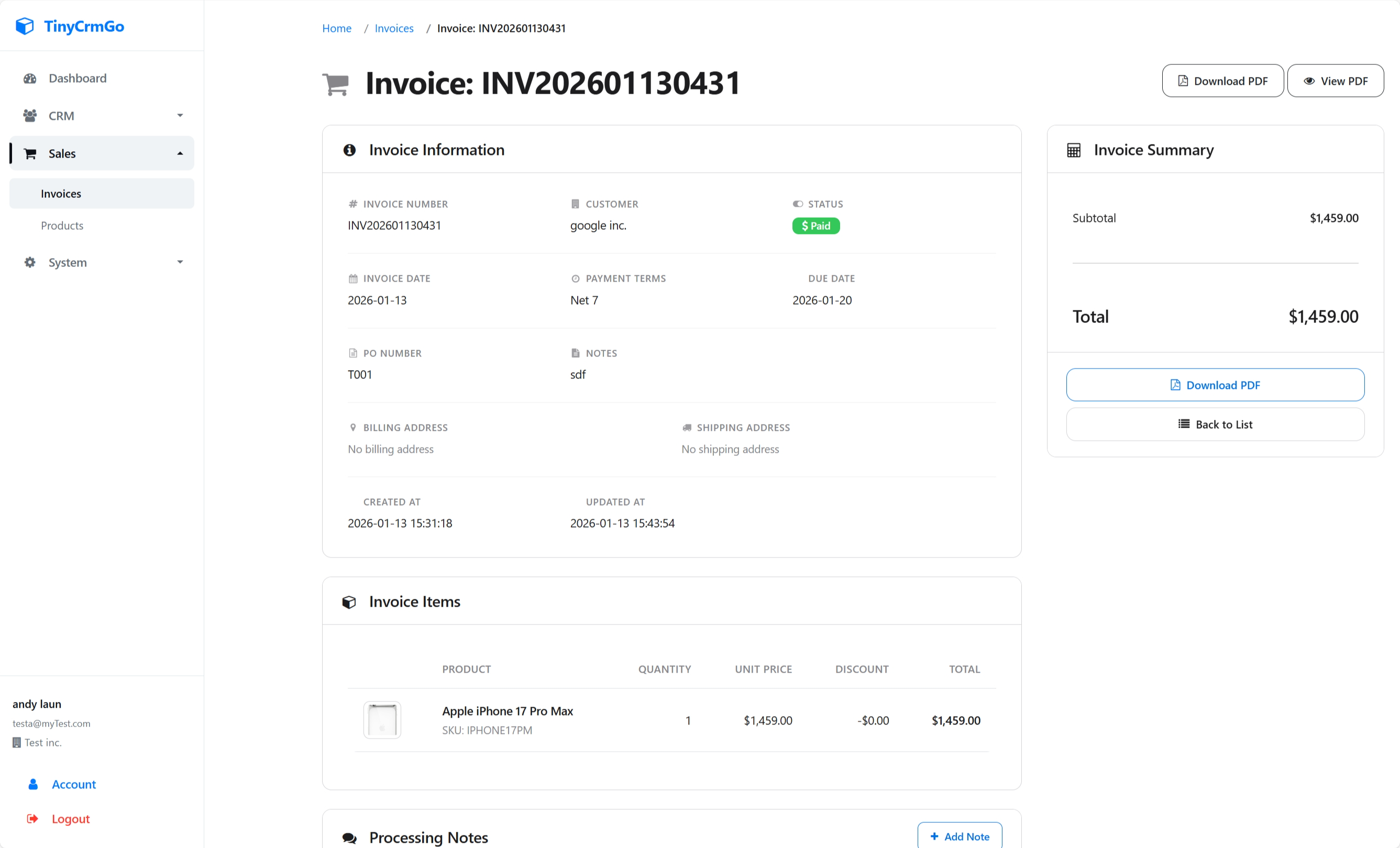 TinyCrmGo - Screenshot 5 showing product features and functionality