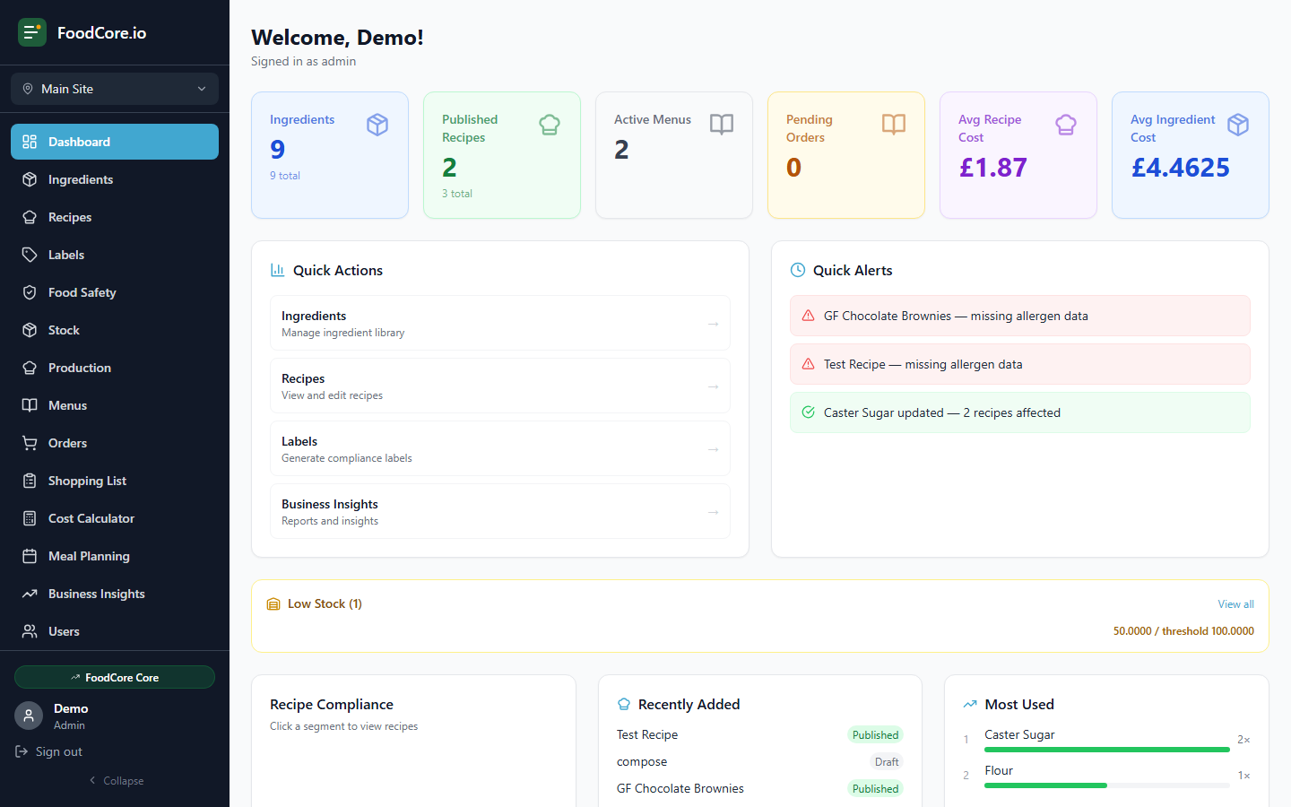 FoodCore Kitchen Management Software