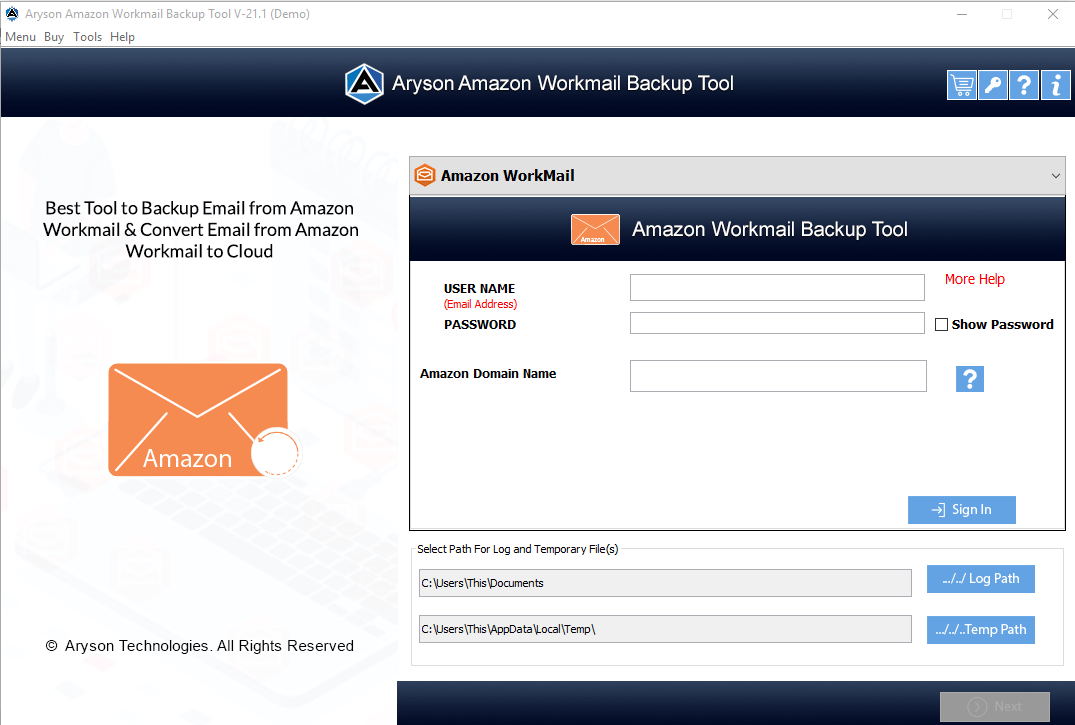 Aryson Amazon Workmail Yedek Aracı - Amazon postalarını eklerle yedeklemek için en iyi araç medya 1