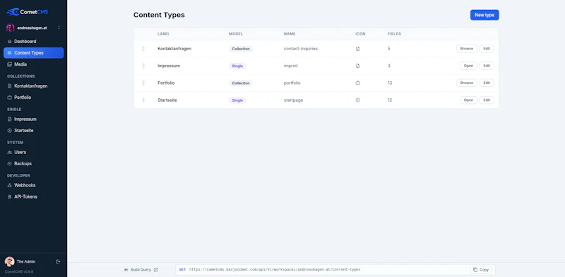 CometCMS screenshot 2