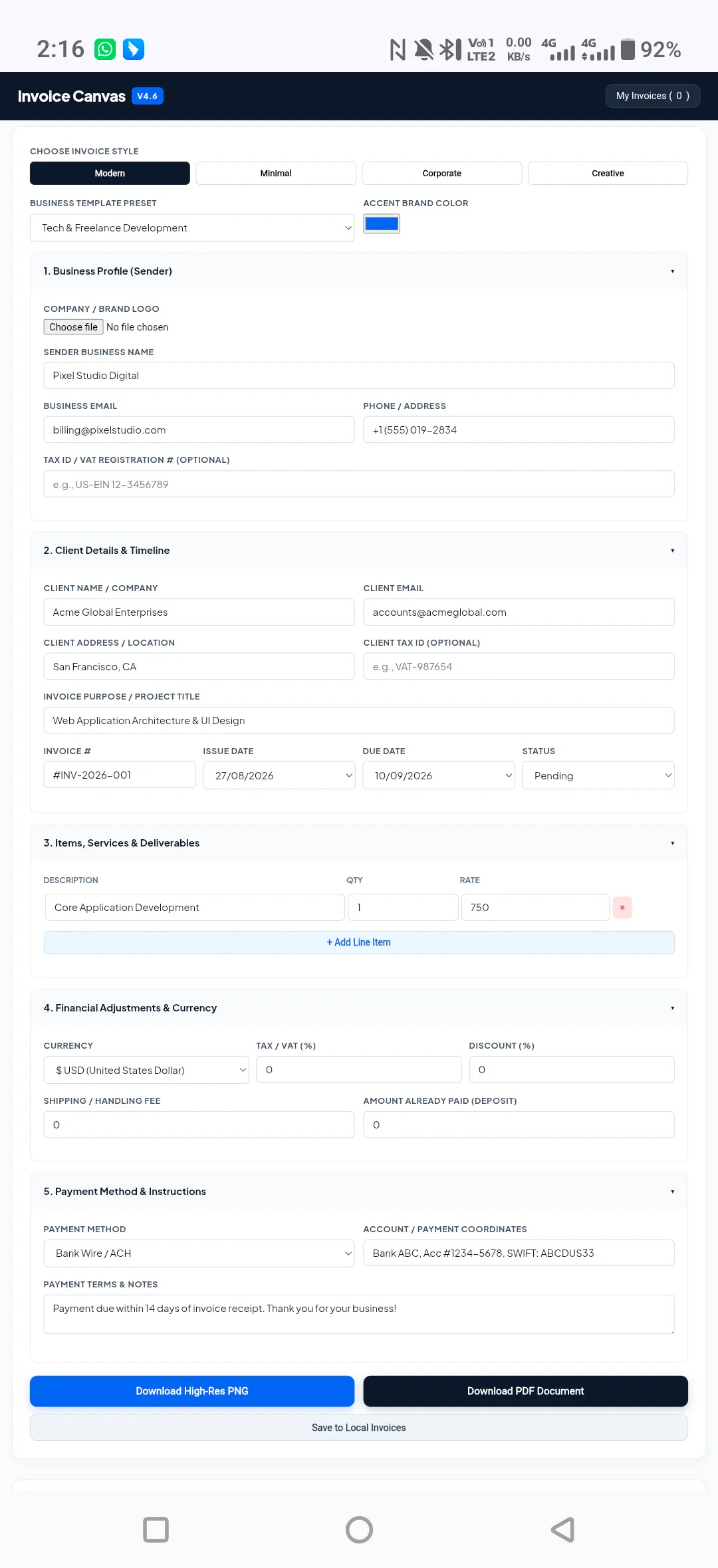 Invoice Canvas