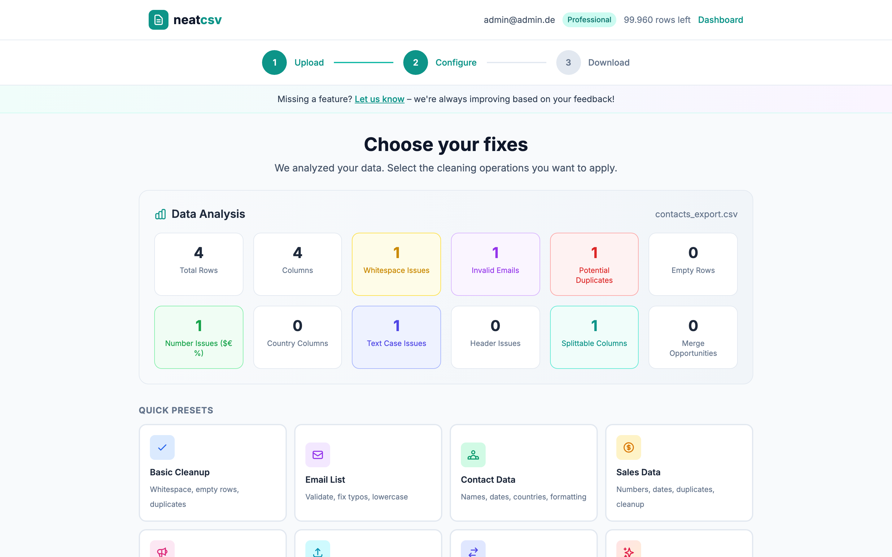 neatcsv - Screenshot 4 showing product features and functionality