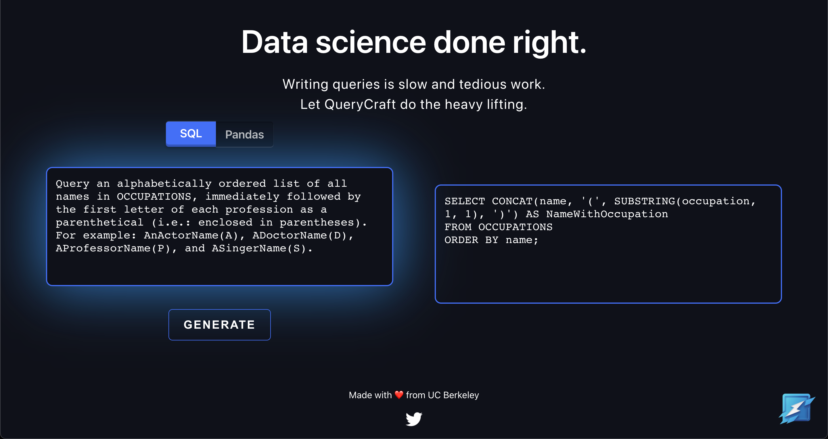 Querycraft - Generazione di query LightSpeed ​​per SQL e PANDAS media 1