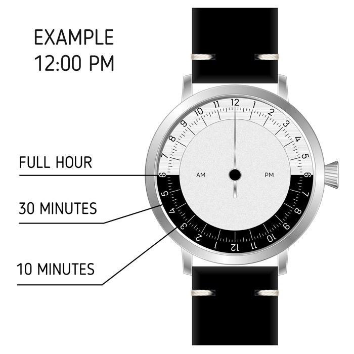 Single hand 24-hour AM/PM (double twelve) wrist watch - Noonday AA17B by Svalbard gallery image