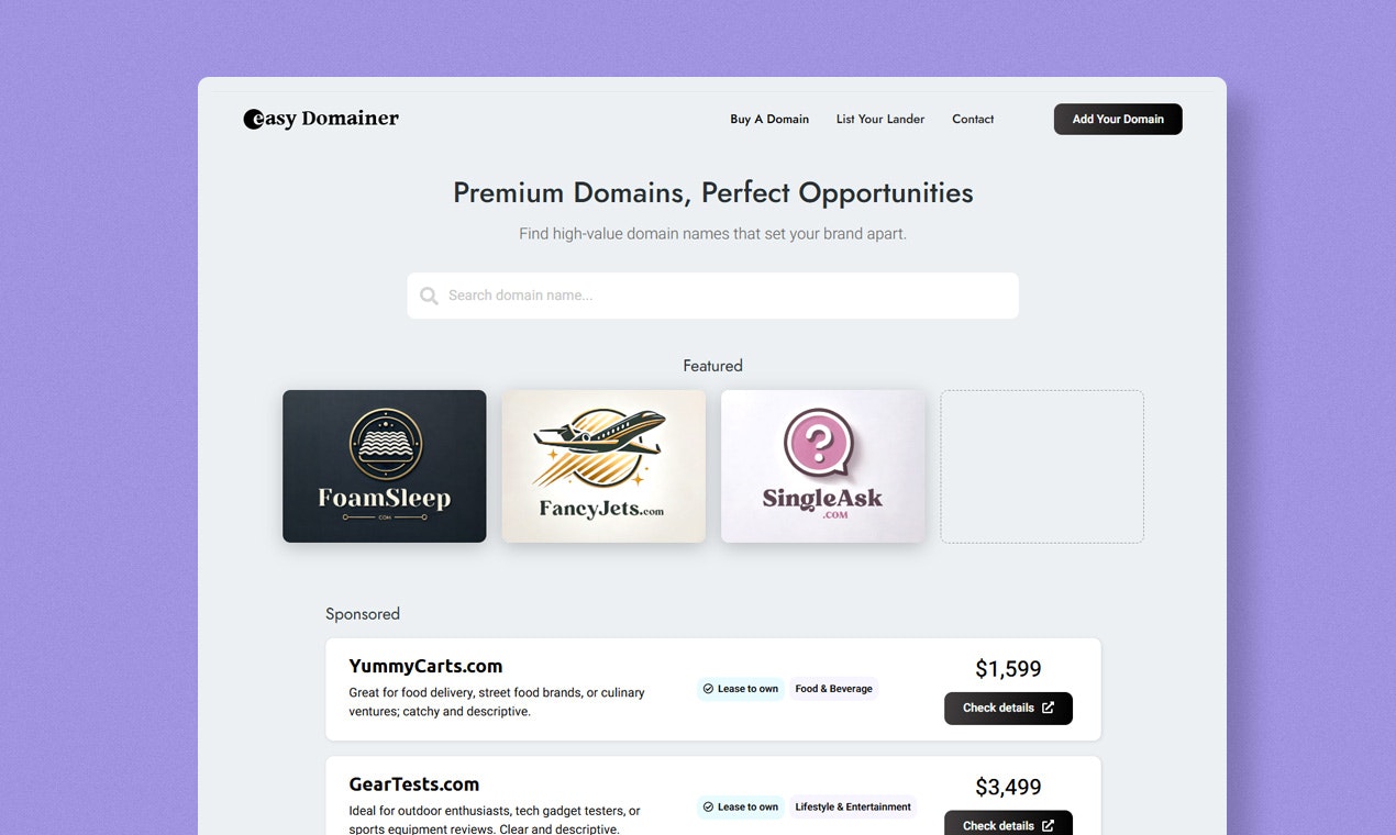 Easy Domainer - Eine intelligentere Methode, um Premium -Domänen zu fördern und zu finden Medien 1