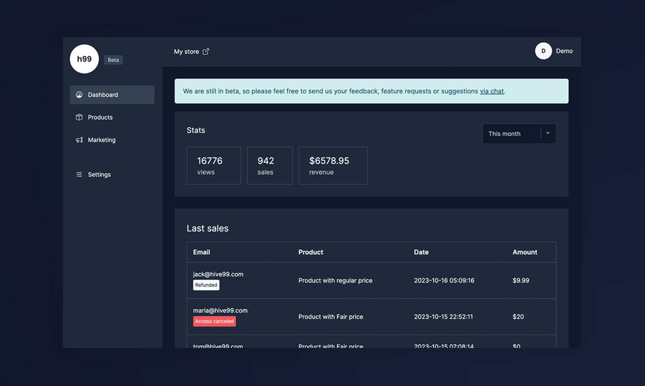 Hive99 beta - Vendi prodotti digitali con commissioni 0% media 3