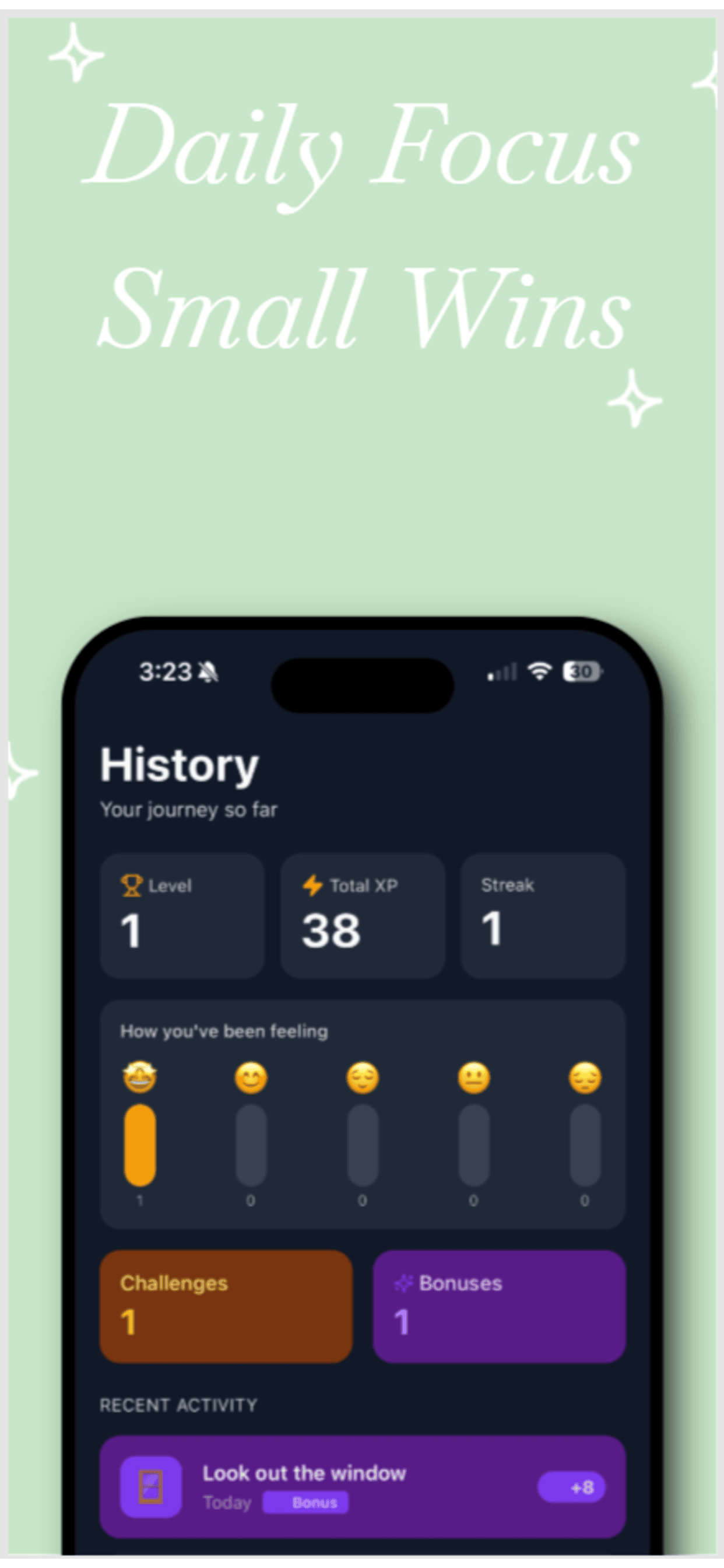 Tiny Mission - One Small Thing - Main product screenshot demonstrating key features and user interface