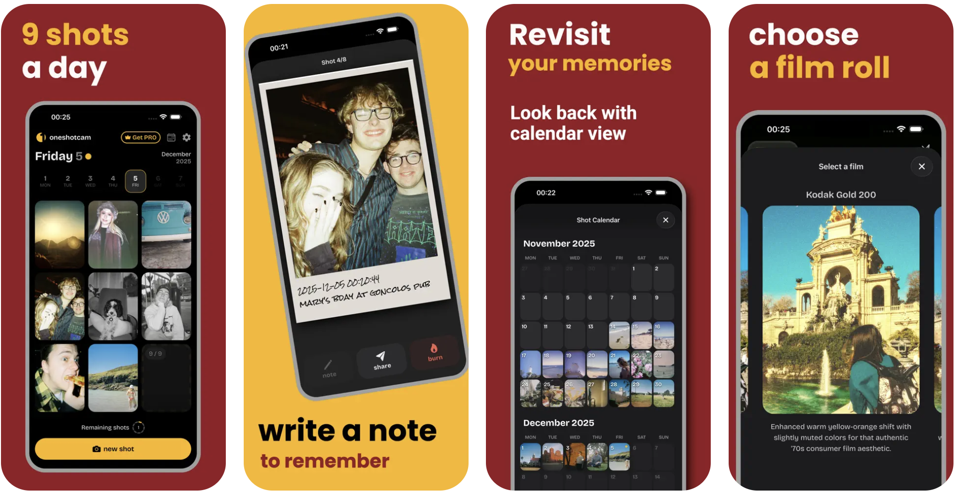 analog film camera · oneshotcam - Main product screenshot demonstrating key features and user interface