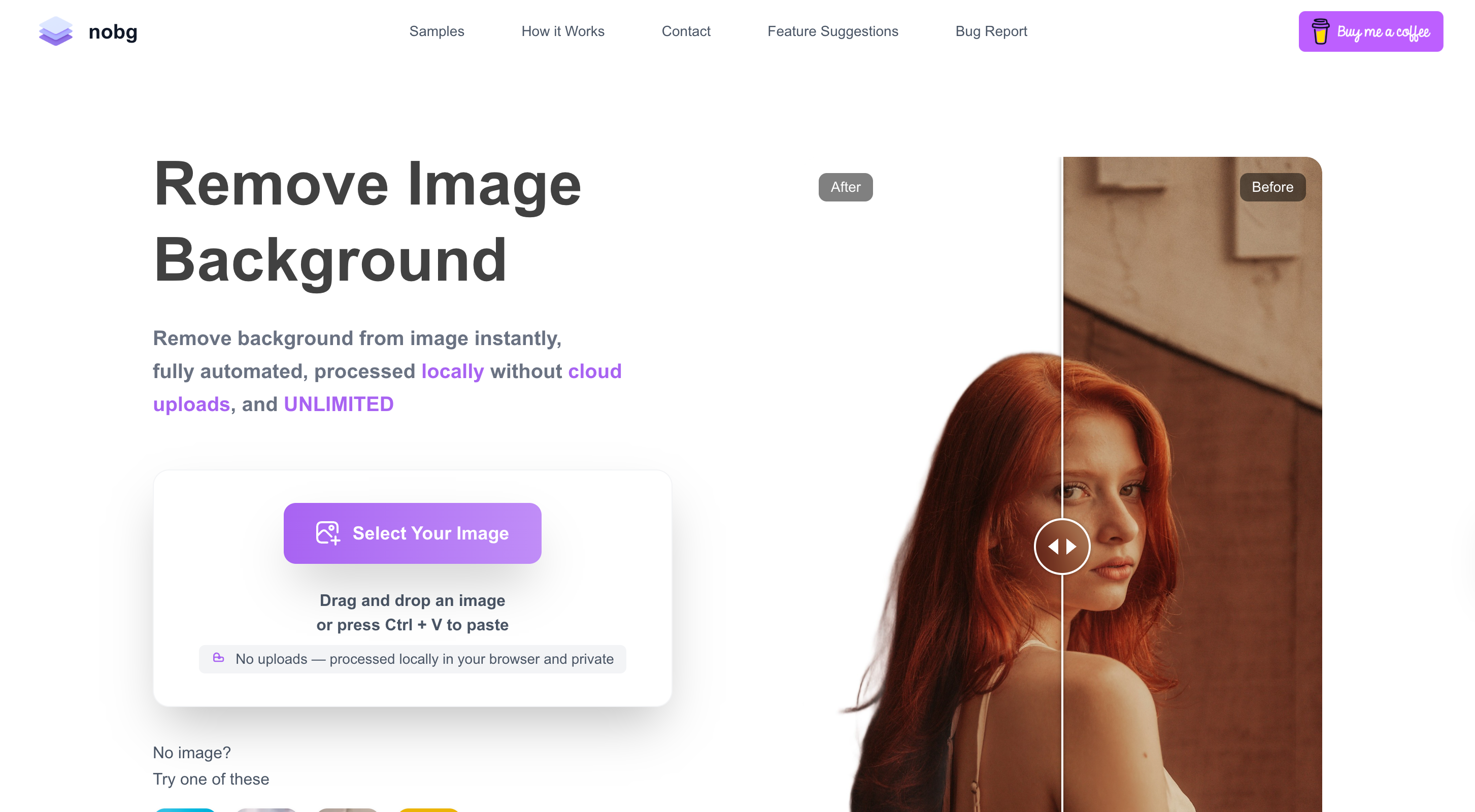 NOBG.space - Main screenshot showing features and interface