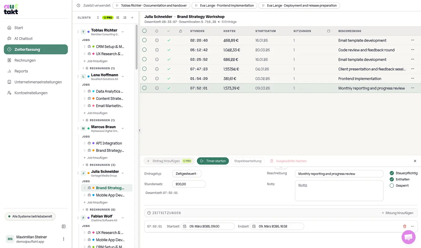 auftakt — time tracking for freelancers screenshot 2
