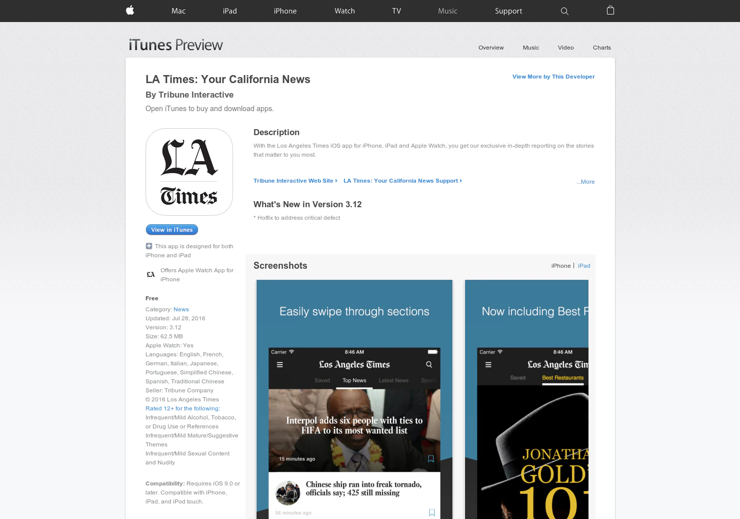 Los Angeles Times on iOS