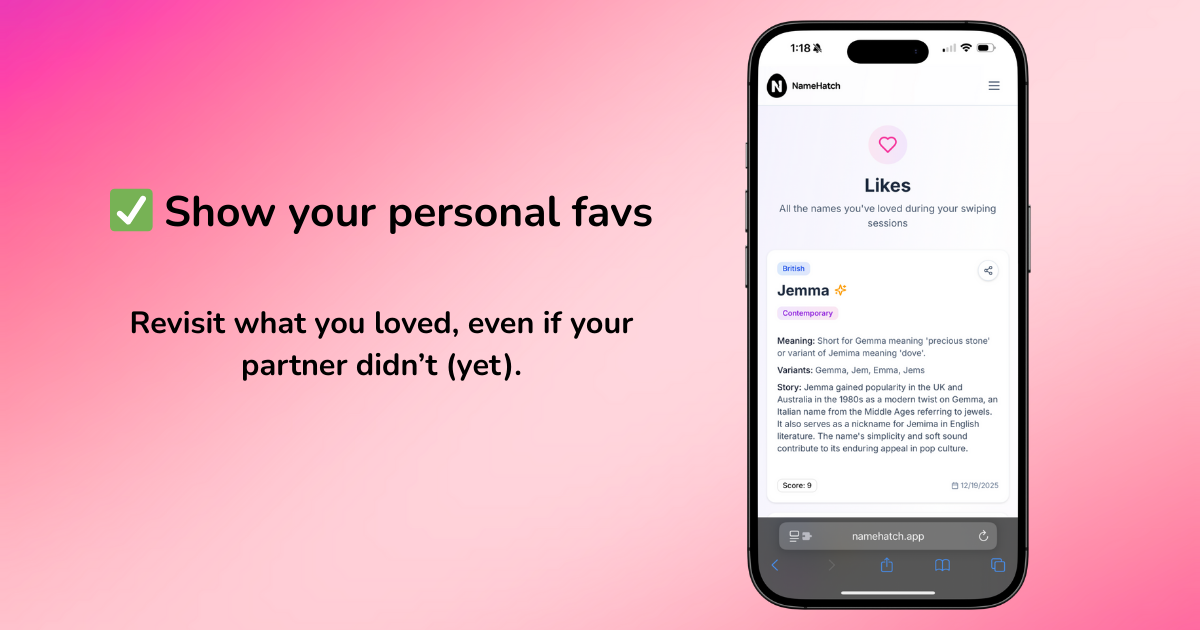 NameHatch™ – Baby Name Swipe App - Screenshot 5 showing product features and functionality