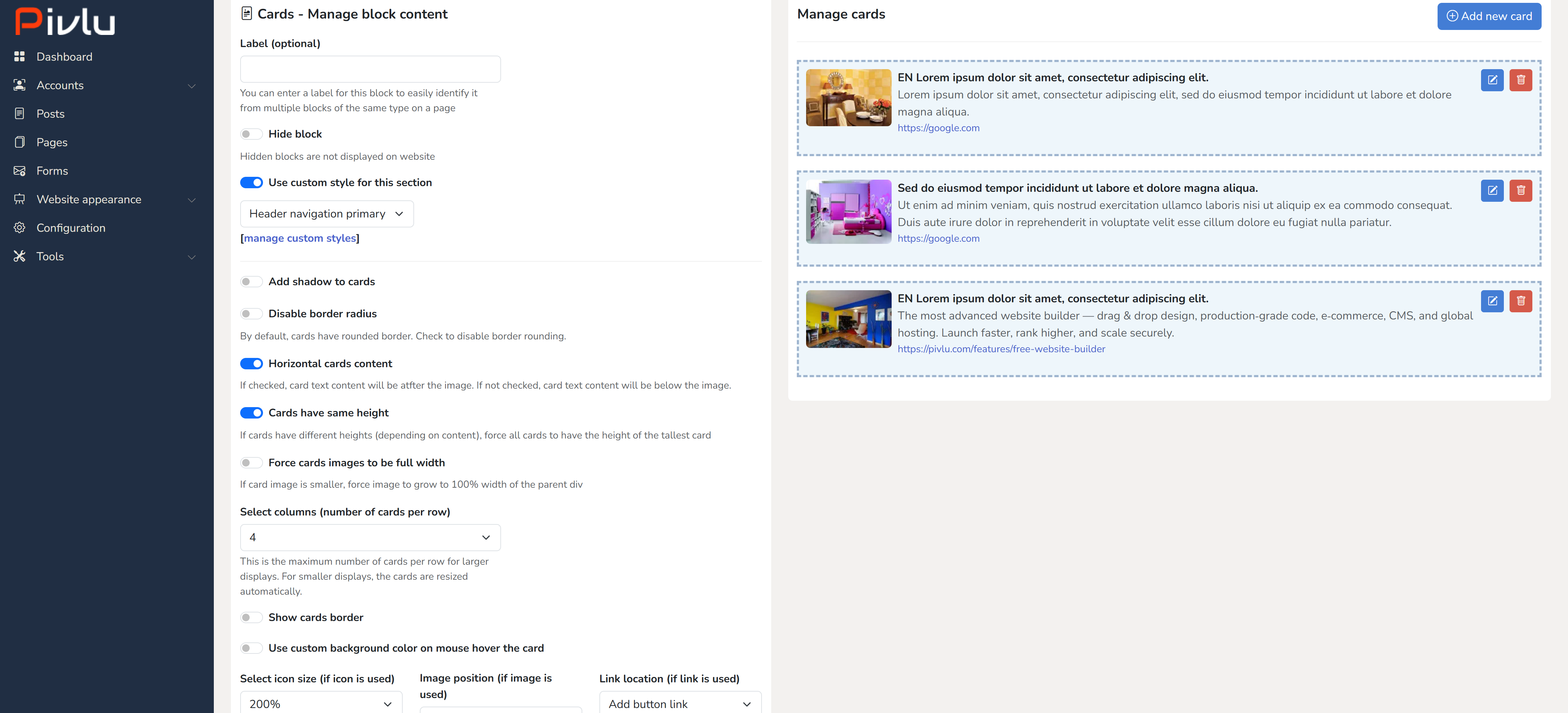 Pivlu CMS and Website Builder - Screenshot 2 showing product features and functionality