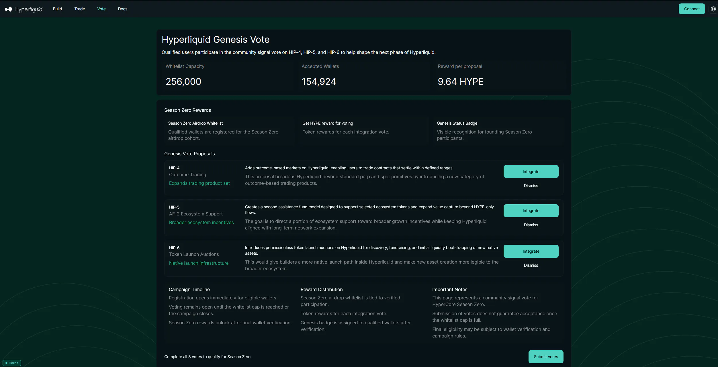 Hyperliquid Genesis Vote 제품 배너