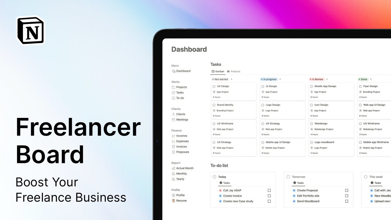 وسائط مفهوم Freelancer Board - إدارة عملك المستقل في مكان واحد 1