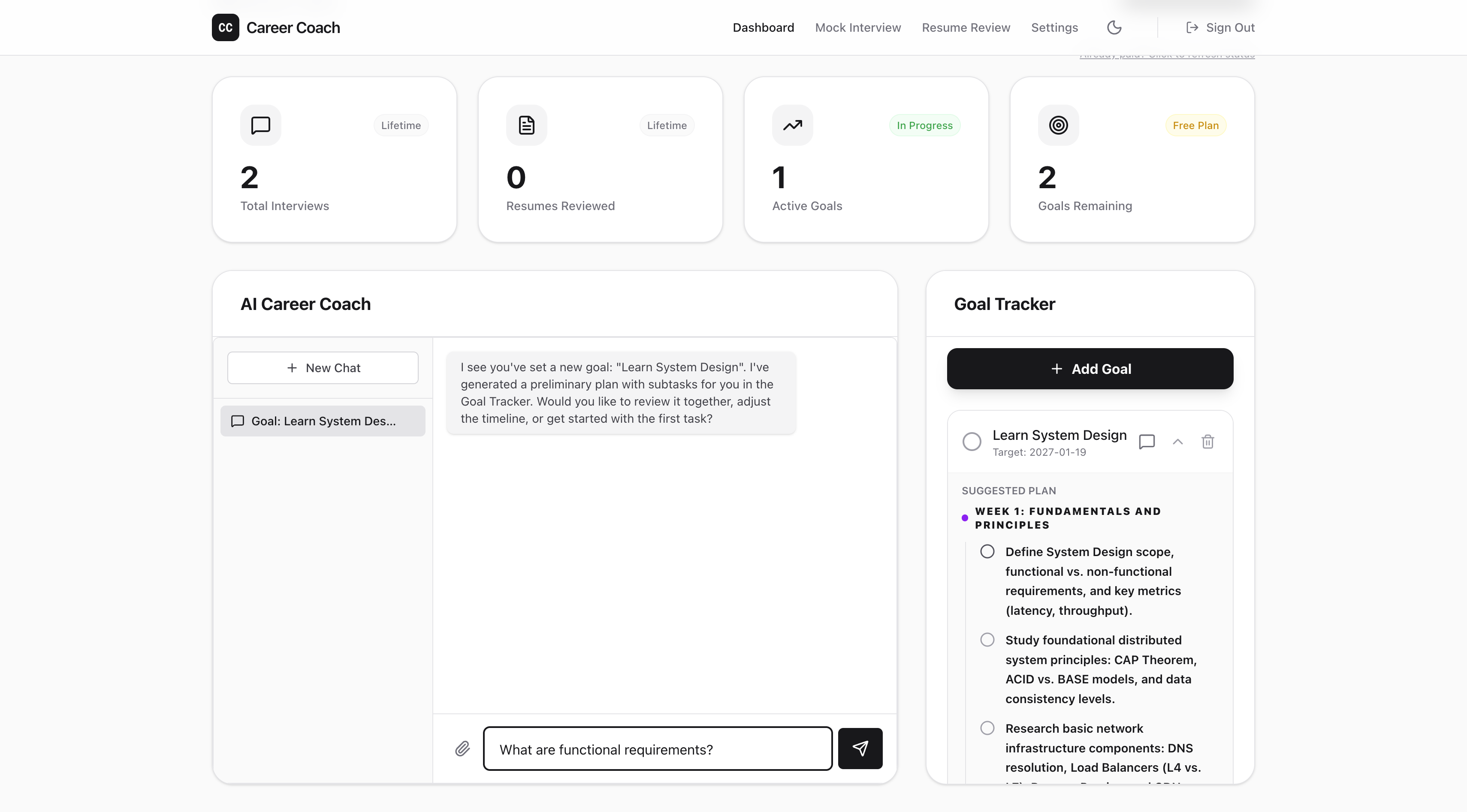 Career Coach AI - Main product screenshot demonstrating key features and user interface