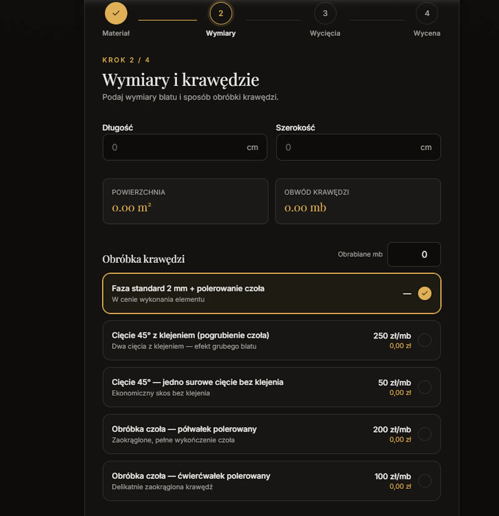 Kalkulator wyceny blatów kamiennych screenshot 2
