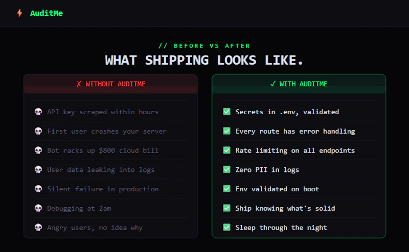 AuditMe — Ship Code That Doesn't Break screenshot 2